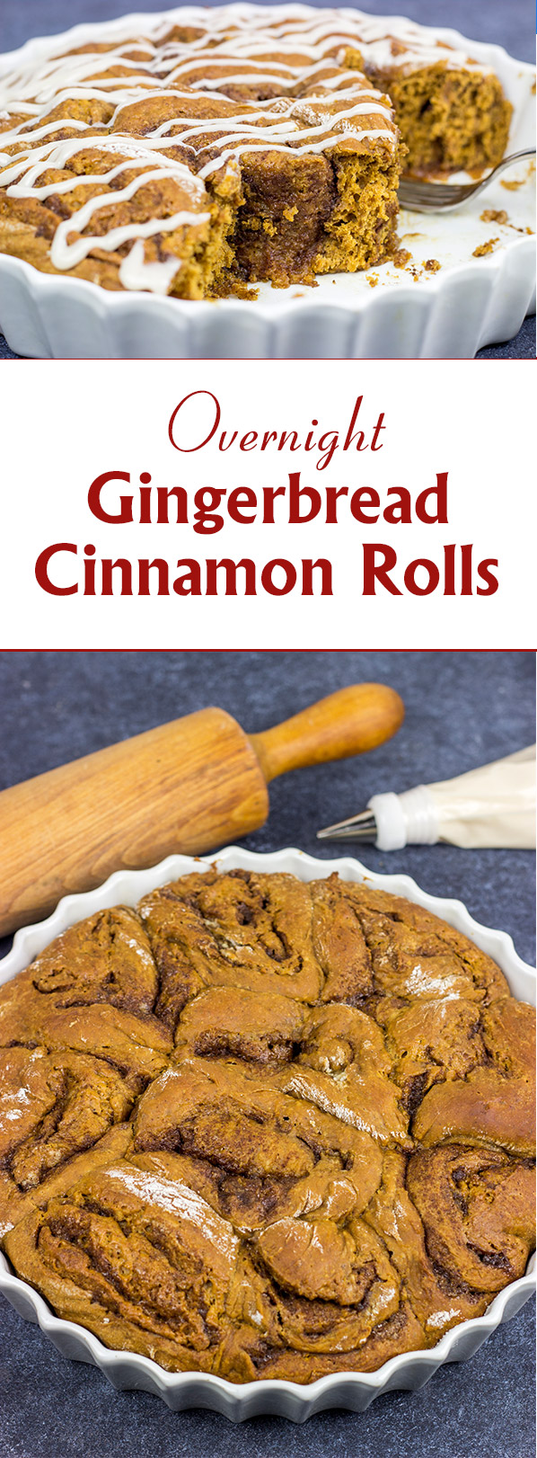 These Overnight Gingerbread Cinnamon Rolls are filled with comforting spices...and perfect for serving during the holidays!