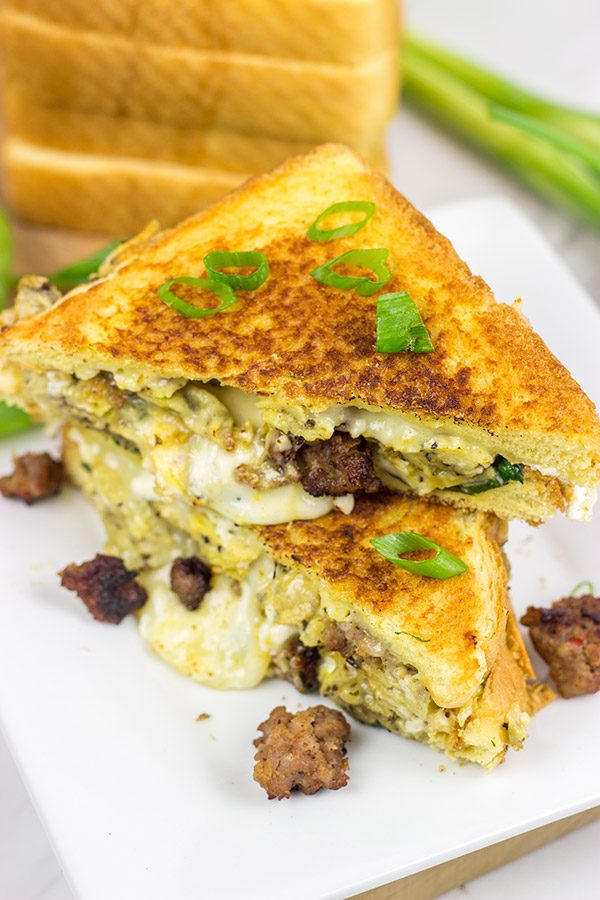 Who says grilled cheese sandwiches are only for lunch or dinner?  This 3-Cheese Breakfast Grilled Cheese will give you a good reason to hop out of bed on a cold, winter morning!