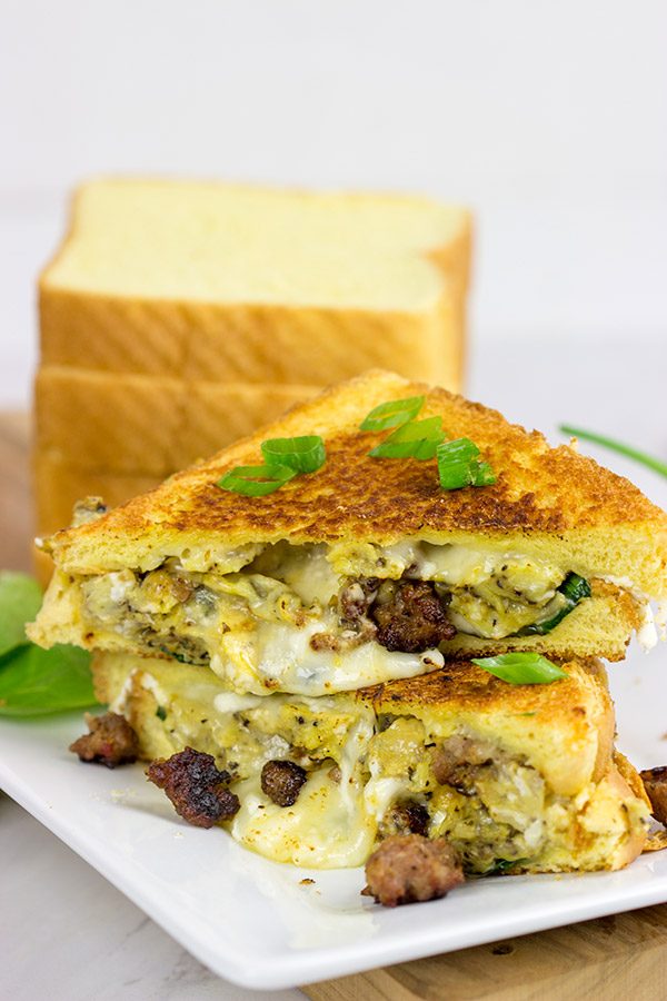 Who says grilled cheese sandwiches are only for lunch or dinner?  This 3-Cheese Breakfast Grilled Cheese will give you a good reason to hop out of bed on a cold, winter morning!