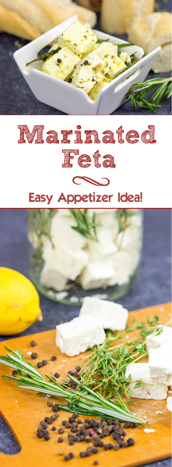 This Marinated Feta makes for a great holiday appetizer or light dinner!  Pop open a bottle of wine and share this one with friends!