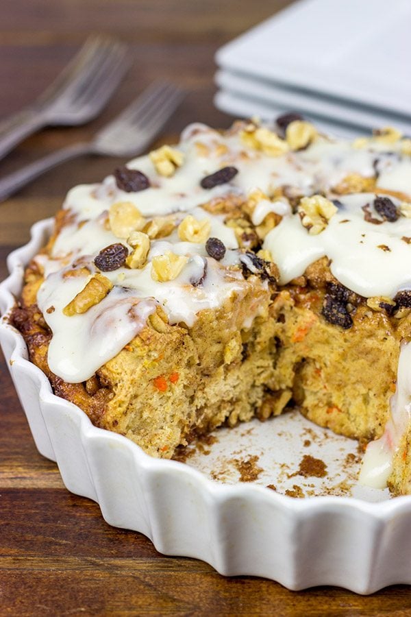 These Easy Carrot Cake Cinnamon Rolls are perfect for breakfast...especially when topped with a cream cheese frosting!