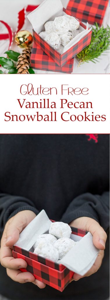 Packed with chopped pecans and rolled in powdered sugar, these Gluten Free Vanilla Pecan Snowball Cookies are one of my all-time favorite holiday cookies!