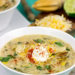 This Slow Cooker White Chicken Chili is perfect for cold winter days.  A good squeeze or two of fresh lime juice adds a delicious boost of flavor to this recipe!