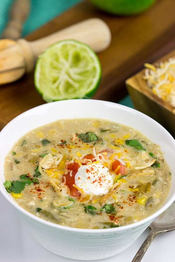 This Slow Cooker White Chicken Chili is perfect for cold winter days.  A good squeeze or two of fresh lime juice adds a delicious boost of flavor to this recipe!