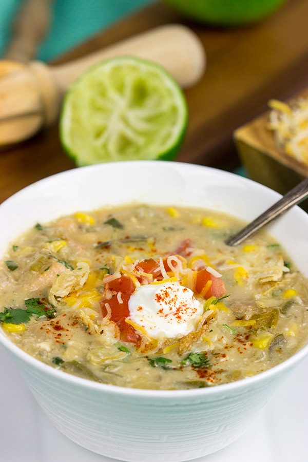 This Slow Cooker White Chicken Chili is perfect for cold winter days.  A good squeeze or two of fresh lime juice adds a delicious boost of flavor to this recipe!