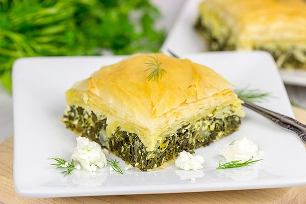 Spanakopita is a classic Greek recipe featuring layers of flaky dough stuffed with spinach and feta cheese...and it's delicious!