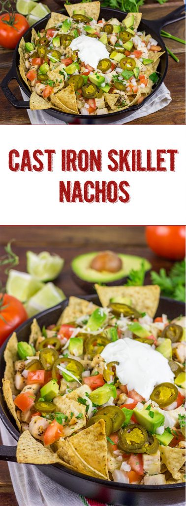 These Cast Iron Skillet Nachos are the perfect snack to serve while watching buzzer beaters in the NCAA Tourney!
