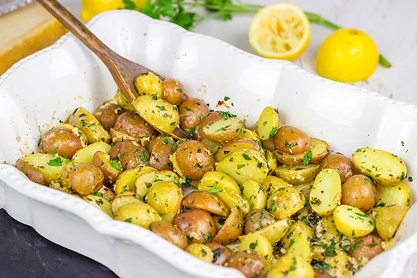 Looking for a tasty new dinner side dish?  These Lemon Parmesan Roasted Potatoes are easy...and packed with flavor!