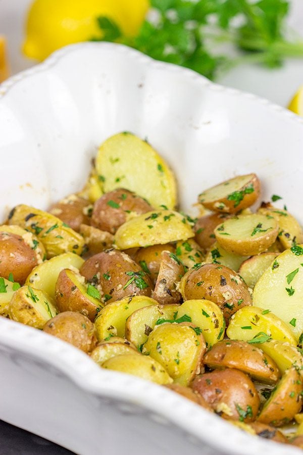 Looking for a tasty new dinner side dish?  These Lemon Parmesan Roasted Potatoes are easy...and packed with flavor!