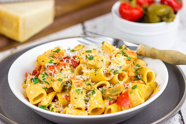 An upstate New York classic, Chicken Riggies are a delicious twist for pasta night!