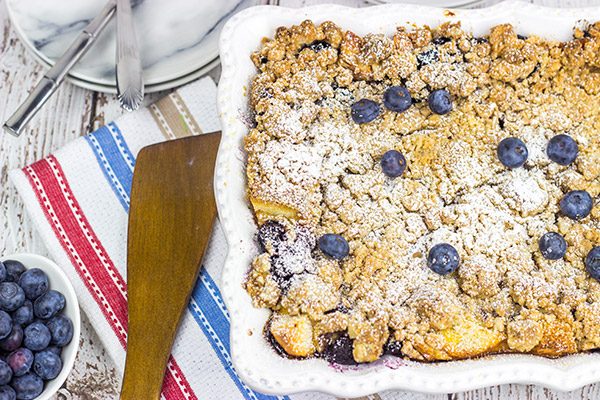 This Overnight Blueberry French Toast Bake is a fun (and easy) breakfast to serve on a lazy weekend morning!