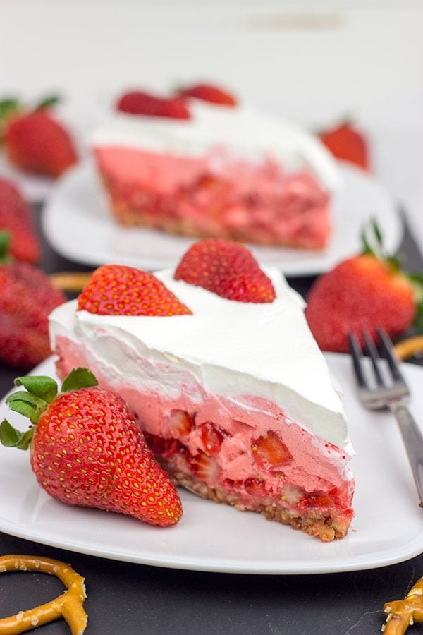 This Strawberry Pretzel Pie is a throwback to a classic recipe...but with a twist!  It's also an excellent dessert to serve at a summer picnic!