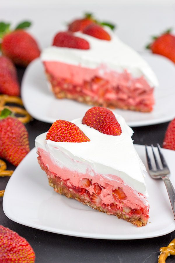 This Strawberry Pretzel Pie is a throwback to a classic recipe...but with a twist! It's also an excellent dessert to serve at a summer picnic!