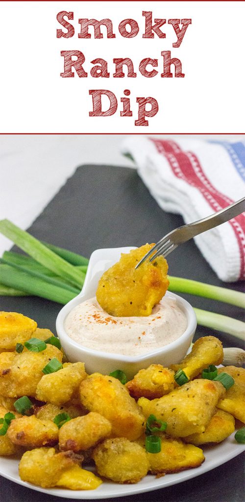 These Bacon and Cheddar Cheese Curd Bites make for a delicious appetizer...especially while watching sports! And the smoky ranch dressing? It's tasty enough to be a dip all by itself!