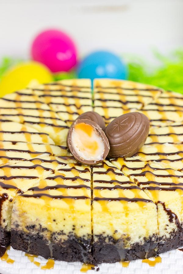 Get into the Easter spirit with a slice of this Cadbury Creme Egg Cheesecake!  It's a dessert that everybunny will enjoy!