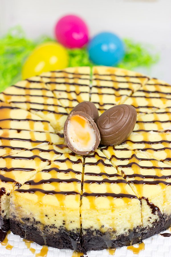 Get into the Easter spirit with a slice of this Cadbury Creme Egg Cheesecake!  It's a dessert that everybunny will enjoy!