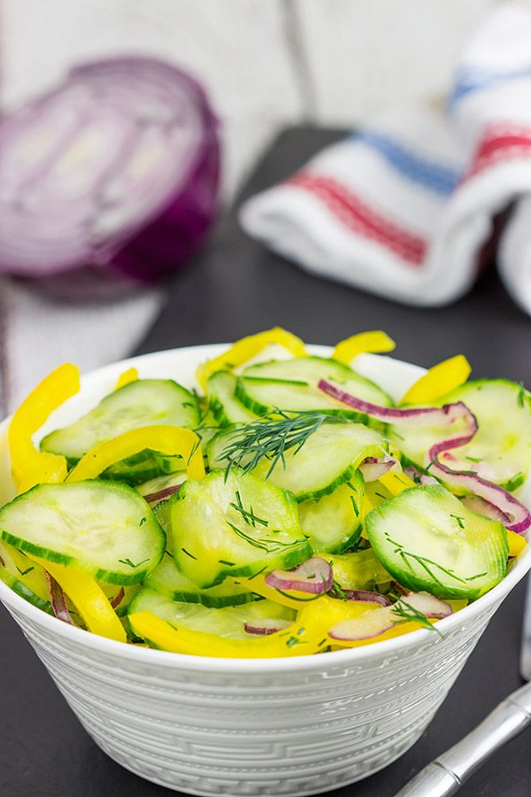 This Cold Cucumber Salad is an easy and healthy side dish that pairs really well with your summer grilling recipes!