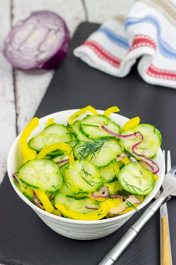 This Cold Cucumber Salad is an easy and healthy side dish that pairs really well with your summer grilling recipes!