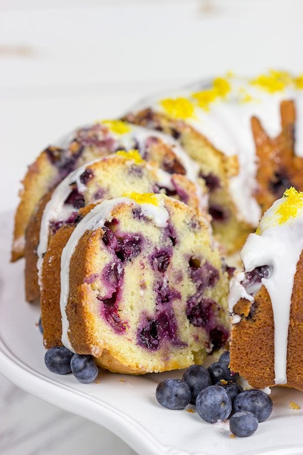 This Lemon Blueberry 7UP Pound Cake is packed with bright lemony flavor...and it's a great dessert for warm Spring days!