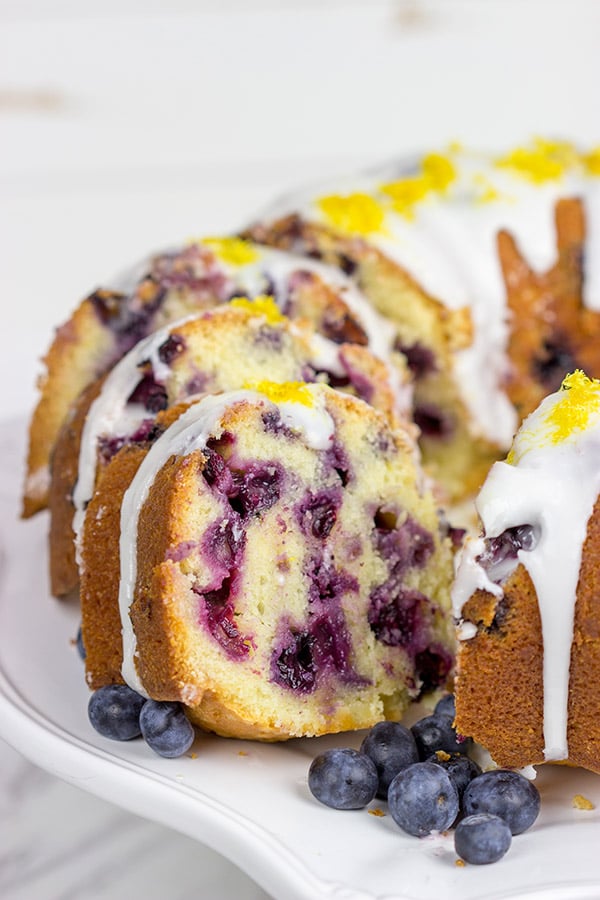 This Lemon Blueberry 7UP Pound Cake is packed with bright lemony flavor...and it's a great dessert for warm Spring days!