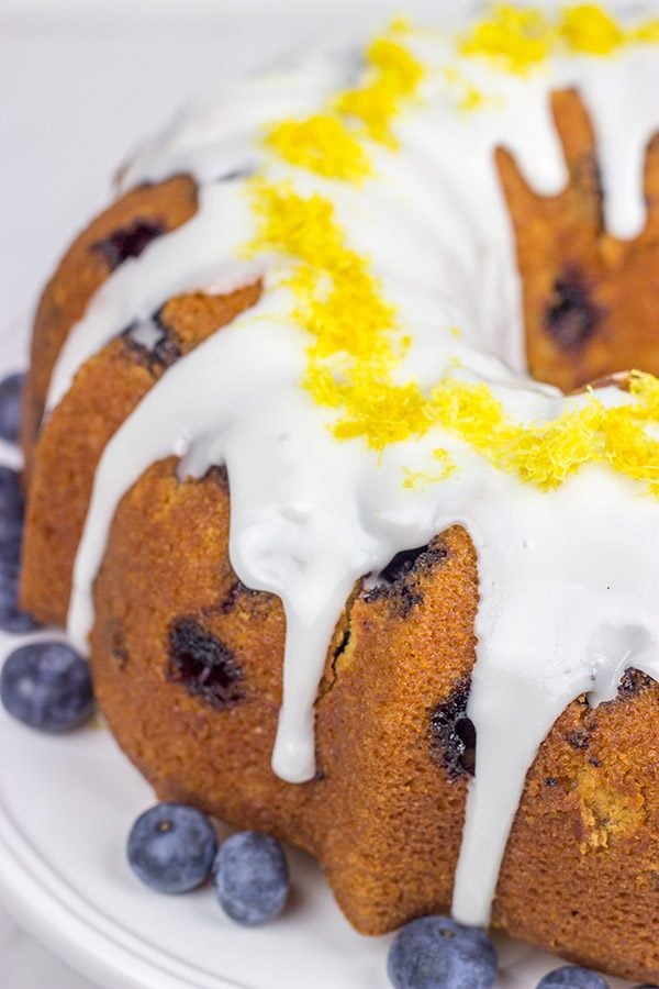 This Lemon Blueberry 7UP Pound Cake is packed with bright lemony flavor...and it's a great dessert for warm Spring days!
