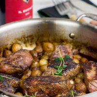 Too cold to pull out the grill? These Sauteed Sirloin Medallions with Pearl Onion Red Wine Sauce are surprisingly easy to make on the stovetop!