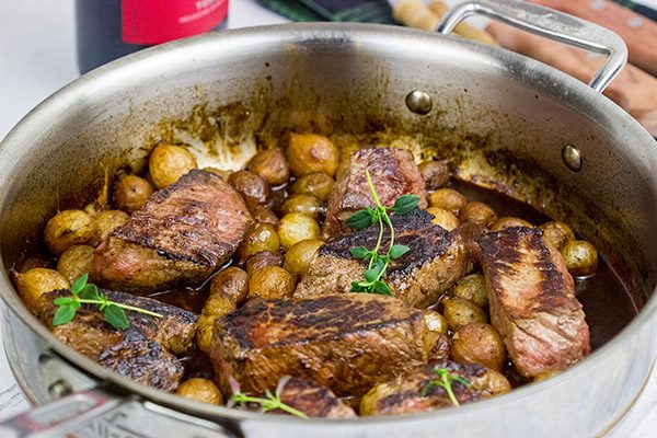Too cold to pull out the grill?  These Sauteed Sirloin Medallions with Pearl Onion Red Wine Sauce are surprisingly easy to make on the stovetop!