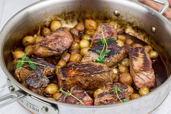 Too cold to pull out the grill?  These Sauteed Sirloin Medallions with Pearl Onion Red Wine Sauce are surprisingly easy to make on the stovetop!