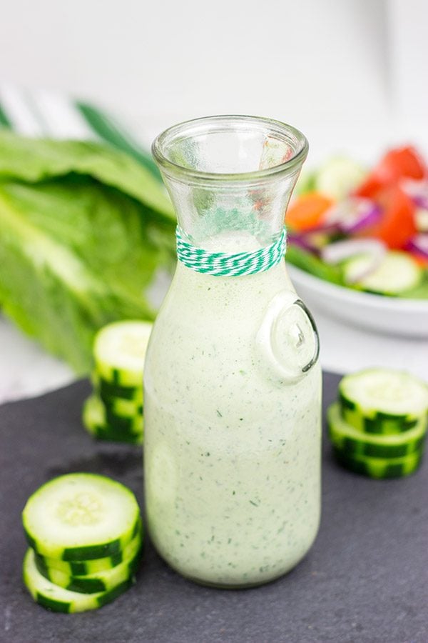This Creamy Cucumber Dill Dressing is a quick and easy dressing for fresh summer chopped salads!