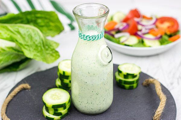 This Creamy Cucumber Dill Dressing is a quick and easy dressing for fresh summer chopped salads!