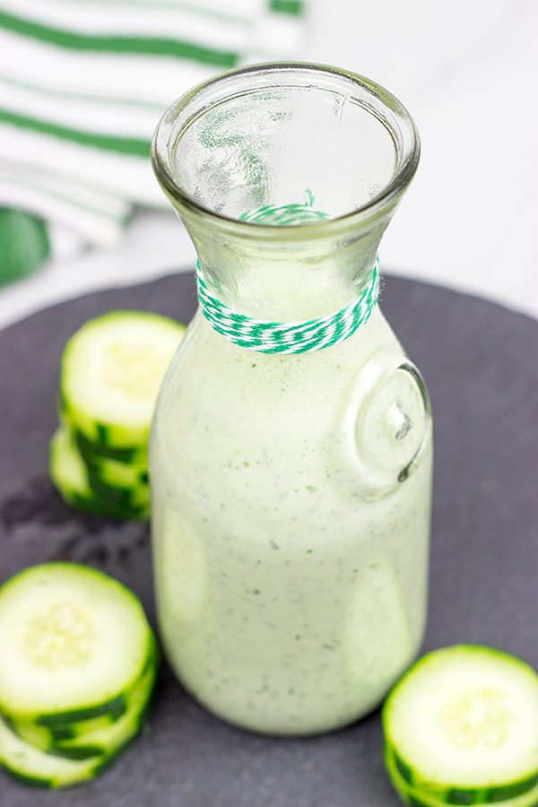 This Creamy Cucumber Dill Dressing is a quick and easy dressing for fresh summer chopped salads!