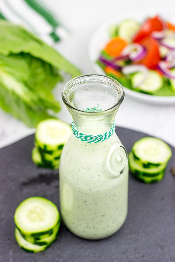 This Creamy Cucumber Dill Dressing is a quick and easy dressing for fresh summer chopped salads!