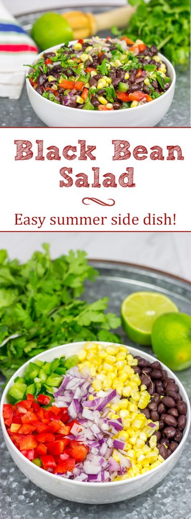 This Easy Black Bean Salad is a summer staple in our house. It's delicious as either a side dish with grilled food or as a dip with tortilla chips!