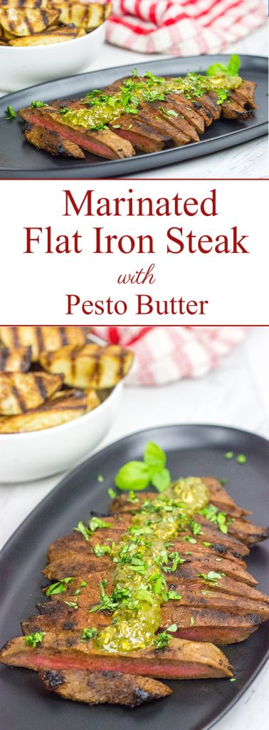 The flat iron steak is the 2nd most tender cut of beef behind only a tenderloin (aka "filet mignon").  Give the flat iron cut a shot with this Marinated Flat Iron Steak with Pesto Butter recipe!