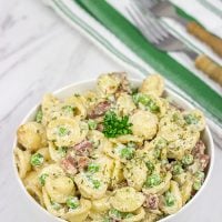 This Prosciutto and Pea Pasta Salad is a fun twist on a classic, and it's an excellent side dish to serve alongside your favorite grilled summer recipes!