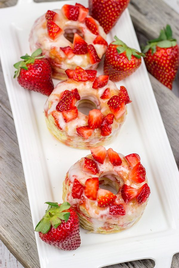 Featuring layers upon layers of flaky goodness, these Strawberry Puff Pastry Donuts are a tasty way to celebrate fresh summer strawberries!
