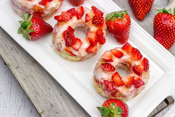 Featuring layers upon layers of flaky goodness, these Strawberry Puff Pastry Donuts are a tasty way to celebrate fresh summer strawberries!