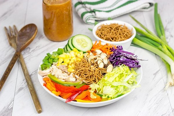 This Chinese Chicken Salad is packed with fresh produce, and it's a fun recipe to mix up weekday lunches!