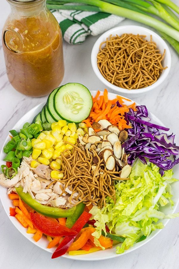 This Chinese Chicken Salad is packed with fresh produce, and it's a fun recipe to mix up weekday lunches!