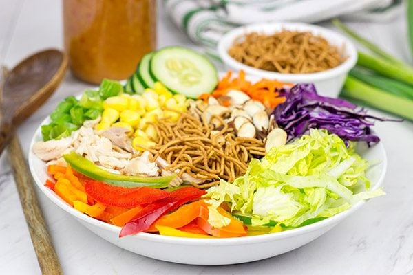 This Chinese Chicken Salad is packed with fresh produce, and it's a fun recipe to mix up weekday lunches!