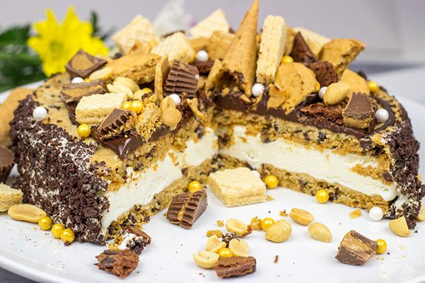 Summer is just around the corner!  Celebrate with a slice of this Chocolate Peanut Butter Ice Cream Freak Cake!