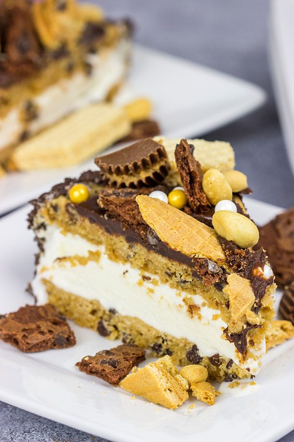Summer is just around the corner!  Celebrate with a slice of this Chocolate Peanut Butter Ice Cream Freak Cake!