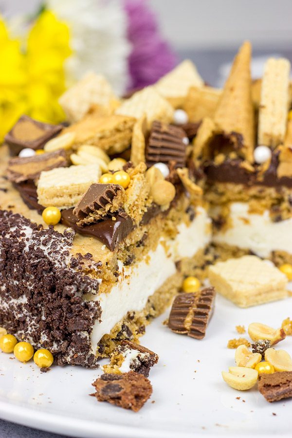Summer is just around the corner!  Celebrate with a slice of this Chocolate Peanut Butter Ice Cream Freak Cake!