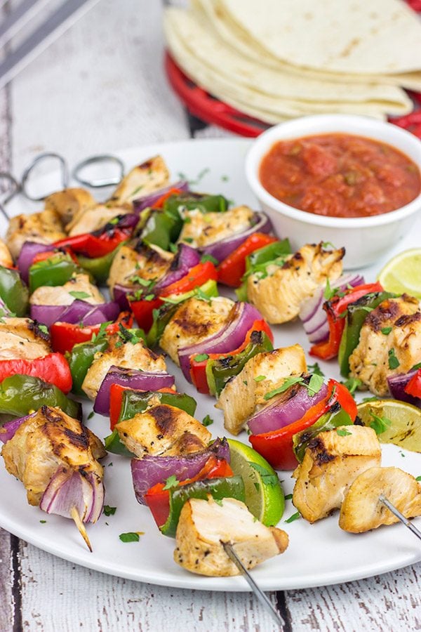 These Grilled Chicken Fajita Kabobs are a delicious way to enjoy dinner on the grill!  Serve them alone or with tortillas and a spoonful of salsa...either way will be delicious!