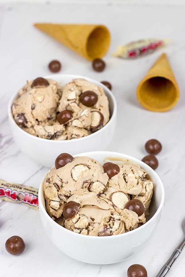 This Malted Milk Ice Cream is chocolaty, creamy and delicious...and it's packed with chopped Whoppers! Grab a bowl and relax!
