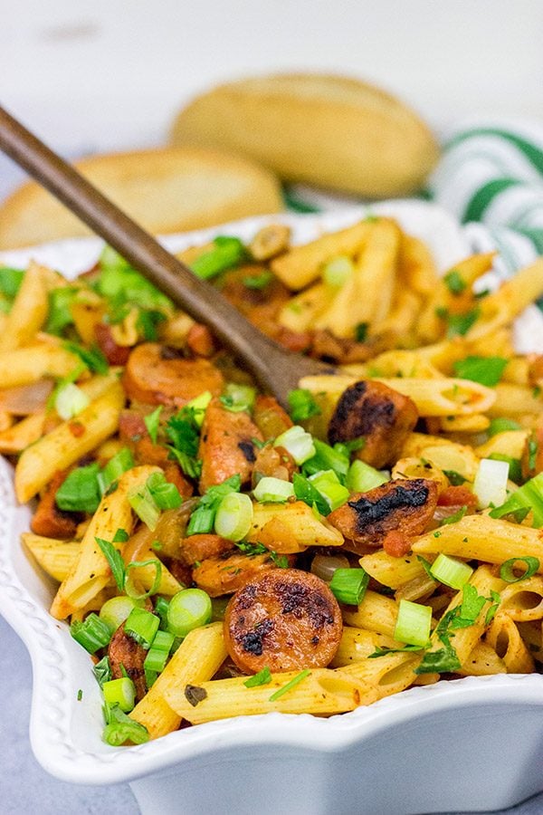 Mix up the weeknight dinner routine with this Cajun Pastalaya with Smoked Andouille Chicken Sausage!