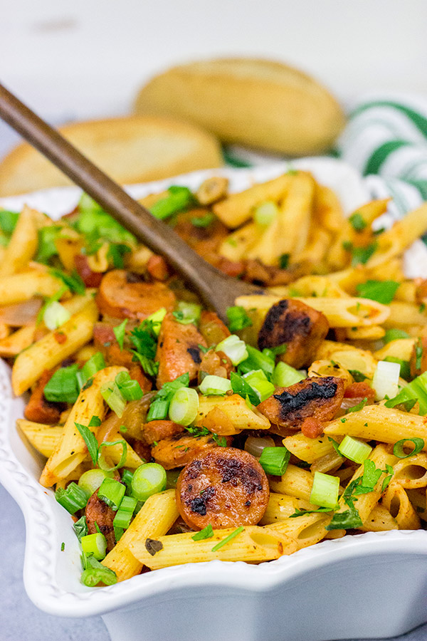 Mix up the weeknight dinner routine with this Cajun Pastalaya with Smoked Andouille Chicken Sausage!