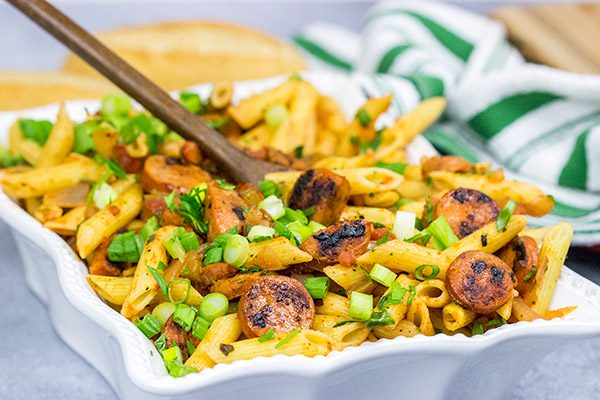 Mix up the weeknight dinner routine with this Cajun Pastalaya with Smoked Andouille Chicken Sausage!