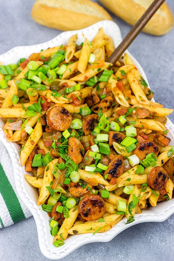 Mix up the weeknight dinner routine with this Cajun Pastalaya with Smoked Andouille Chicken Sausage!
