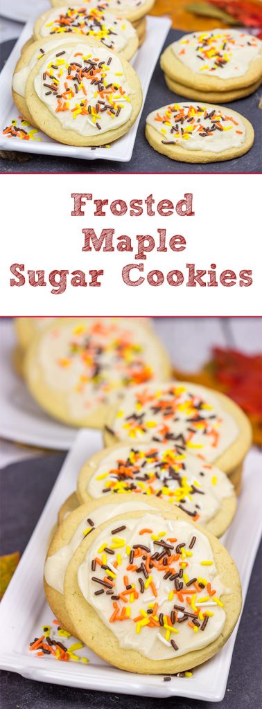 The crisp Fall air (and baking season) is back!  Celebrate the season with a batch of these tasty Frosted Maple Sugar Cookies!
